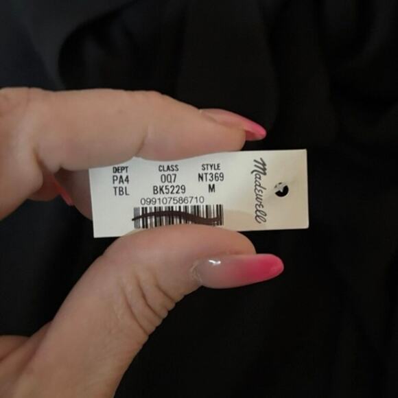 Madewell Black Chiffon Smocked Waist Long Sleeve Mini Dress M NWT - Picture 9 of 9